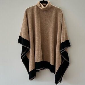 NWT J. McLaughlin 100% Cashmere Tan and Black Turtleneck Poncho